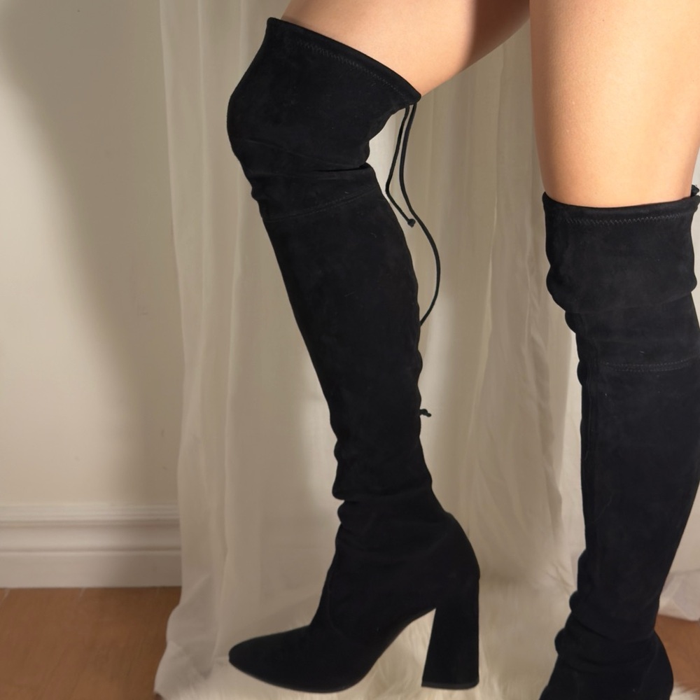 Women's Black Suede Over-the-Knee Boots with Block Heel